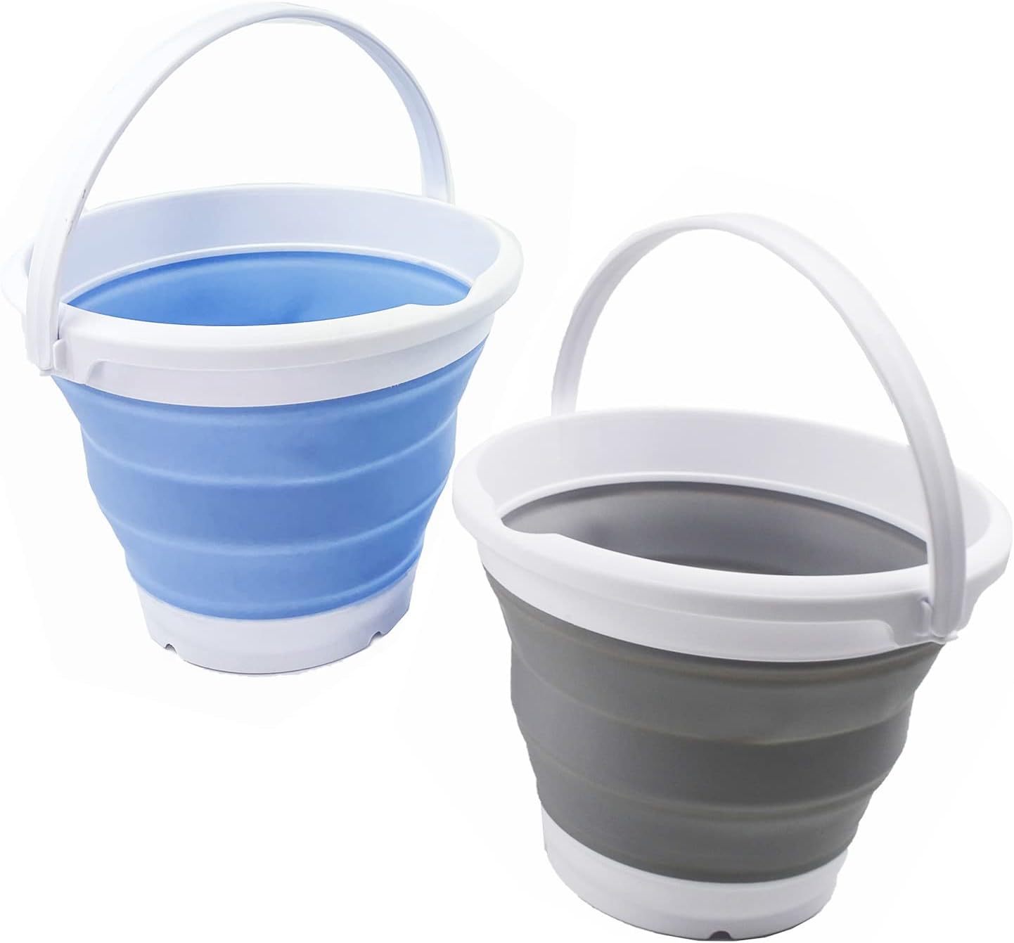 SAMMART 5.5L (1.4 Gallon) Collapsible Plastic Bucket - Foldable Round Tub - Portable Fishing Water Pail - Space Saving Outdoor Waterpot (Grey + Baby Blue (Set of 2))