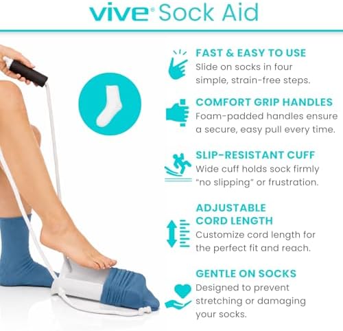 Vive Sock Aid - Easy On and Off Stocking Slider - Donner Pulling Assist Device - Sock Helper Aide Tool - Puller for Elderly, Senior, Pregnant, Diabetics - Pull Up Assistance Help