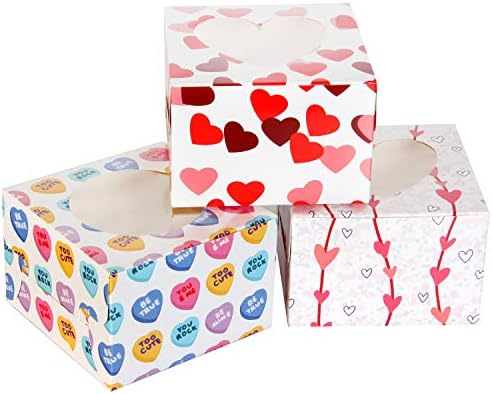 JOYIN 24 Pcs Valentine’s Day Bakery Treat Boxes, Valentines Cupcake Boxes, Valentines Cookie Boxes with Window for Holiday Pastries, Doughnut, Cookie, Cupcakes, Brownies, Truffles Gift