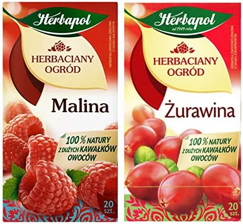 Herbapol Herbaciany Ogrod 2 pack Raspberry Tea (20 tb) and Cranberry Tea (20 tb). Product from Poland.