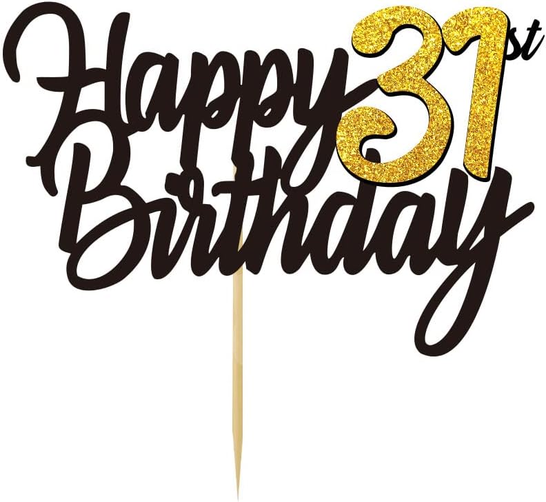 Happy 31st Birthday Cake Toppers Glitter 31st Anniversary Cake Topper 31 Years Loved Bday Decorations 31 Gold Birthday Cake Decorations Thirty-one Party Supplies for Women Men(Black Gold)
