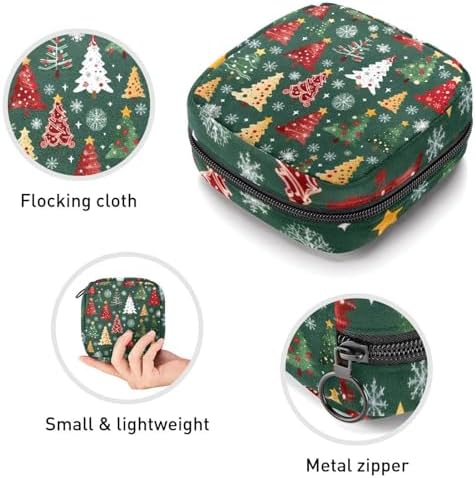 Tampons Collect Bags for Women Girls, Sanitary Napkin Storage Disposal Pouch, Lightweight Menstrual Cup Bag Snowflakes Stars Colorful Christmas Trees Pattern
