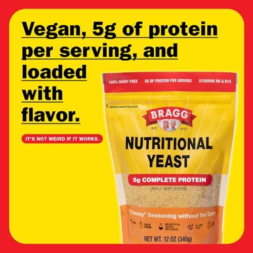 Bragg Premium Nutritional Yeast Seasoning - Vegan, Gluten Free – Good Source of Protein & Vitamins – Nutritious Savory Parmesan Cheese Substitute (Original, 12 Ounce (Pack of 1))