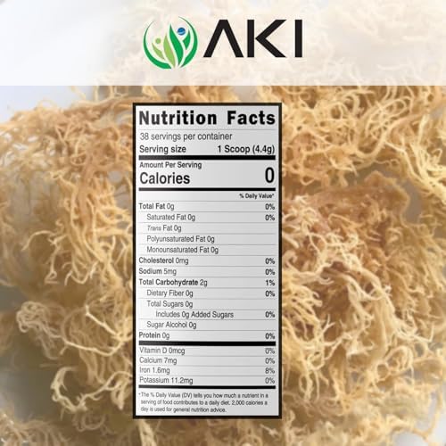 AKI Irish Sea Moss Powder - Rich in 92 Essential Minerals & Vitamins, Including Iodine, Potassium & Magnesium - Ideal for Smoothies & Juices - 100% Vegan, Non-GMO & Supports Wellness (6Oz/170g)