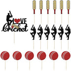 Kaoenla Kaoenla I Love Cricket Cake Decoration-19 Pieces Cricket Sports Glitter Cupcake Featured Boy Birthday Party Supplies Sports Theme Party Featured Decoration