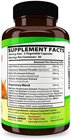 Top 10 Mushroom Extracts - White Button, Lions Mane, Cordyceps, Chaga, Reishi Plus - Immune Booster, Nootropic