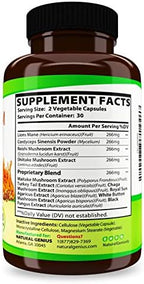 Top 10 Mushroom Extracts - White Button, Lions Mane, Cordyceps, Chaga, Reishi Plus - Immune Booster, Nootropic
