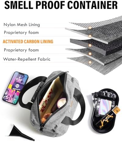 Smell Proof Bag with Combination Lock, Odorless Activated Carbon Fiber Smell Proof Container, Portable Stash Box for Travel, Home, Office & Gifts (Black1)