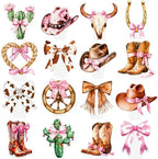 Western Cowgirl Bow Cupcake Toppers 48Pcs Brown Pink Cowgirls Birthday Decorations Disco Bowknot Cactus Cupcake Picks Coquette Cake Decor for Girls Women Baby Shower Bachelorette Party Supplies