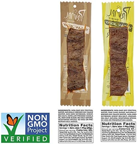 Primal Spirit Vegan Jerky - Soy Protein Energy Pack, 10 g. Plant Based Protein, Certified Non-GMO, No Preservatives, Sports Friendly Packaging The Classics Hickory Smoked and Texas BBQ (24-Pack, 1 oz)
