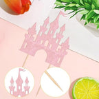 1 PCS Castle Cake Topper Glitter Princess Cake Topper Castle Theme Birthday Party Decoration Princess Happy Birthday Cake Decoration for Baby Shower Girls Princess Birthday Party Supplies Light Pink