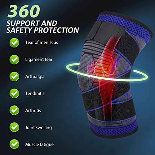 Adjustable Knee Support Brace 1 pack Compression Knee Sleeves for Men Women Use for Meniscus Tear, Arthritis, Tendinitis, Ligament Injury,Weight Lifting, Anti Slip Knee Brace (Dark Blue, Medium)