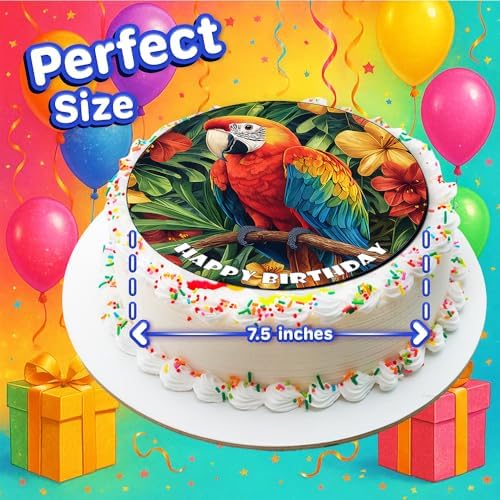 7.5x Inch Edible Cake Toppers – Parrot Themed Birthday Party Collection of Edible Cake Decorations