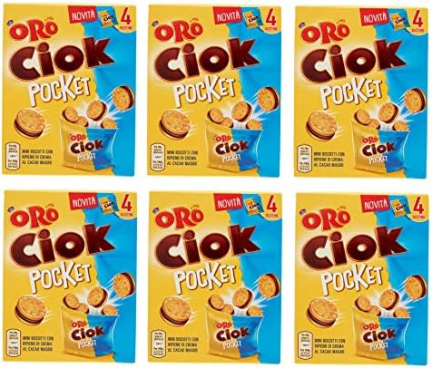 6X Saiwa Oro Ciok Pocket Mini Biscuits Filled with Low-Fat Cocoa Cream (4 Bags of 40g) 160g Cookies