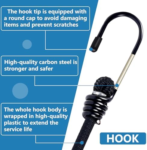 Bungee Cords with Hooks 8 Pack Bungee Cord Includes 12 inches, 18 inches, 24 inches, 36 inches for Bundling Items, Fixing Tarps, Tents, and Carrying Luggage
