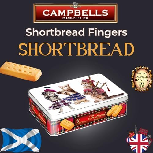 Campbells Shortbread Fingers MacDonalds Range - Dancing Cats Collectible Tin 300g (10.5 Oz), Pure Butter Scottish Shortbread Cookies from Scotland, British Tea Biscuits Gift Tin, Scottish Snacks