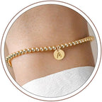 Turandoss Initial Bracelets for Women - Dainty 14K Gold Plated Letter A-Z Charm Disc Bracelet for Women Trendy Jewelry Gifts