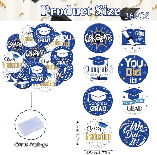 36PCS Edible Graduation Cap Cupcake Toppers Wafer Paper Grad Cap Diploma Cake Decorations Edible Grad Cap Cupcake Picks for 2026 Grad Theme Party Cake Decor Supplies (Blue)