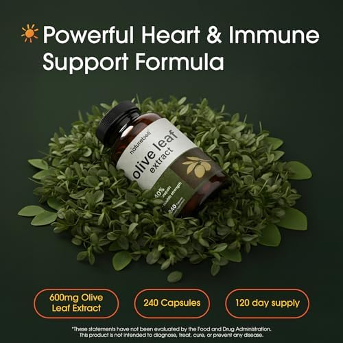 NatureBell Olive Leaf Extract - 240 Capsules - High Strength 50:1 Concentrated Extract with Oleuropein - Immune, Heart & Circulation Support*
