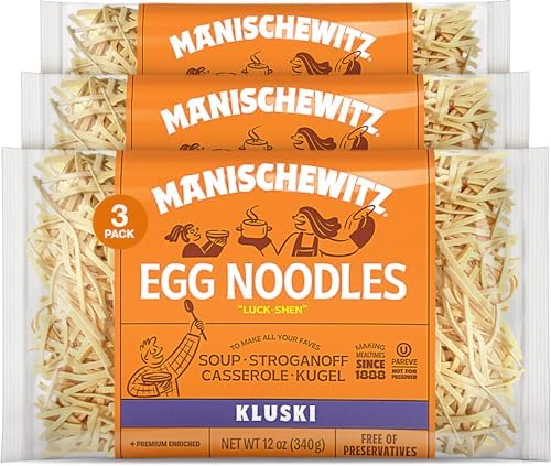 Manischewitz Kluski Egg Noodles 12oz (3 Pack) | Homestyle Taste & Texture, Premium Enriched, Low Sodium, No Preservatives