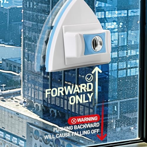 Double-Sided Magnetic Window Cleaner - Adjustable Magnetic Equipment Cleaning Brush Tool，Fits 3 - 30 mm Glass Thickness, 2.5m Safety Rope for High-Rise & Auto Glass, Safe Anti-Pinch Wiper (Blue)