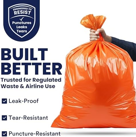 Plasticplace 42 Gallon Trash Bags |3.0 Mil | Orange Heavy Duty Contractor Trash Bags | 33" x 48", 50 Count (Pack of 1)