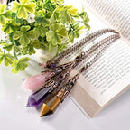 Jovivi 3pcs Natural Amethyst Rose Quartz Crystal 12 Facted Therapy Healing Dowsing Divination Pendulum Reiki Charged Chakra Balancing Pendant with Chain
