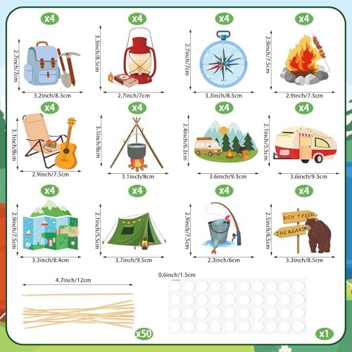 48 Pack Camping Cupcake Toppers Tree Tent Bonfire Guitar Cupcake Picks for Kids Camper Theme Woodland Adventure Party Baby Shower Birthday Party Decoration Supplies