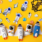 40PCS Astronaut Cake Toppers - Outer Space Astronaut Figurine Meteorite Planet Rocket Stars and Gold Silver Ball Space Theme Cake Decorations