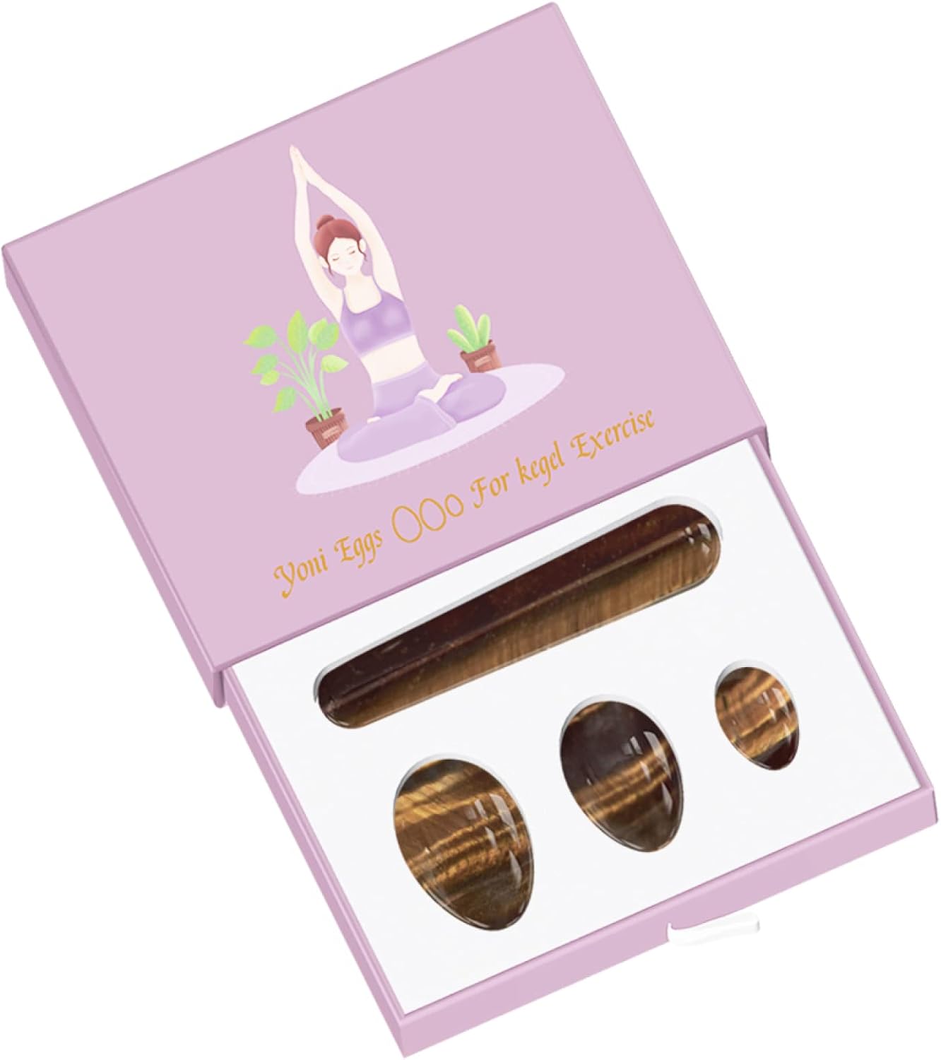 Yoni Egg Set Tiger Eyes Yoni Wand Drilled Jade Eggs Kegel Exerciser Undrilled Love Eggs,Undrill Set with Box
