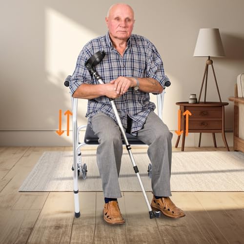 Foldable Standard Walkers for Seniors, Height Adjustable Lockable Walker, Medical Walking Mobility Aid, 350lbs Rolling Walker for Adult Bariatric Handicap