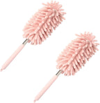 2PCS Car Interior Duster with Extension Pole – Washable Microfiber Dusters Detailing Brushes with Bendable Head, Long Handle Cleaning Duster Tool for Car Dash, Vents, Window, Furniture, Office (Pink)