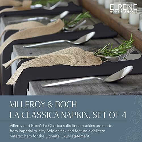 Elrene Home Fashions Villeroy & Boch La Classica Luxury Linen Fabric Napkin (Set of 4), 21"x21", Black