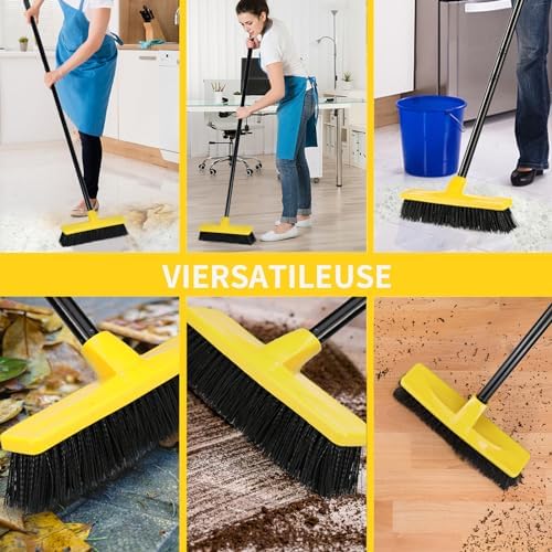 Push Broom Outdoor Indoor Broom 12" Wide,50" Long Handle with Stiff Bristles for Cleaning Scrubbing Deck Driveway Yard Patio Wood Stone Tile Floor