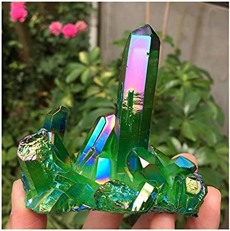 Health & Household Green Aura Crystal Cluster Angel Aura Titanium Quartz Crystal Stunning Rainbow Specimen Minerals Reiki (Size : 40-50g)