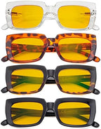 Eyekepper 4 Pack Reading Glasses Blue Light Blocking Oversized Square Computer Readers Amber Tinted +1.00
