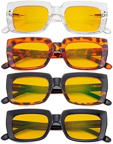 Eyekepper 4 Pack Reading Glasses Blue Light Blocking Oversized Square Computer Readers Amber Tinted +1.00