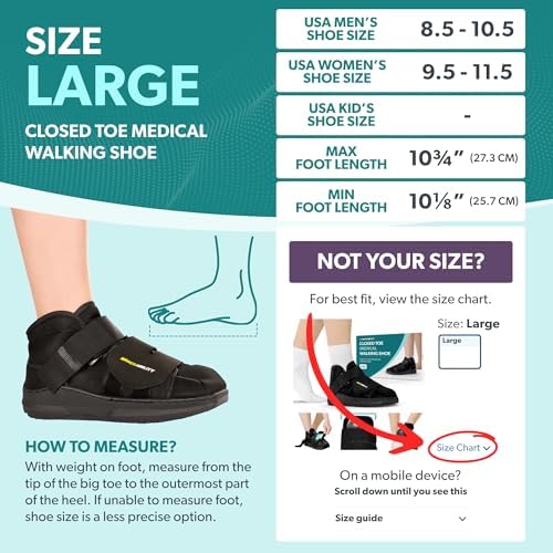 BraceAbility Closed Toe Medical Walking Shoe - Lightweight Broken Toe Cast Boot, Fractured Foot Brace for Metatarsal Stress Fracture, Post-op Bunion, Hammertoe Surgery Recovery - For Men or Women (L)