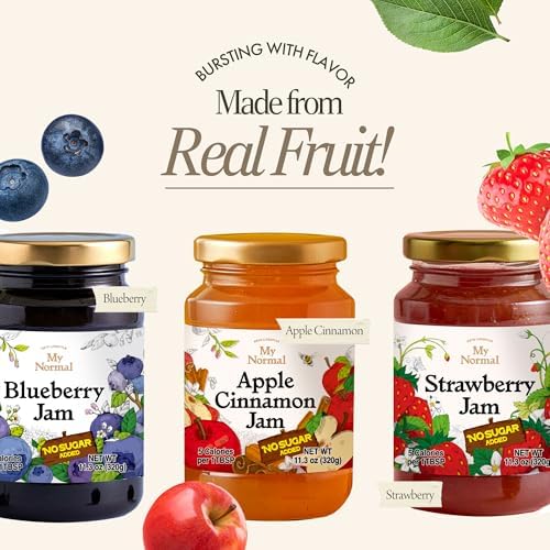 My Normal Low Calorie Jam Variety 3 Pack – Diabetic-Friendly, Low Carb - Fruit Jelly with Allulose, Keto & Zero Sugar Jam - No Artificial Additives (320g, 11.28 oz)