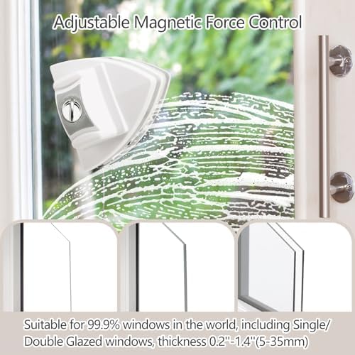 Mitclear Magnetic Window Cleaner Tool Glass Wiper, Adjustable Magnet Window Washer, Double-Sided Windows Cleaning Brush for High-Rise Single/Double Glazed Windows Thickness 0.2''-1.4''(5-35mm)
