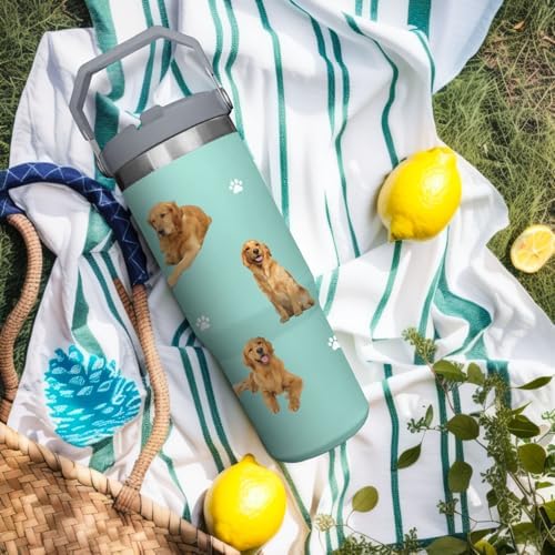 Golden Retriever Tumbler for Golden Retriever Owners, 30oz Stainless Steel Vacuum Insulated Water Bottle (Golden Retriever-Seaform)