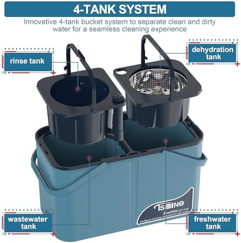 Spin Mop for Large Homes & Big Floor Cleaning, Clean & Dirty Water Separation Mop Bucket for Family & Pet Homes,4-Chamber System, Glide Wheels, Safe for Hardwood & Tile, Adjustable Handle, 6 Mop Heads