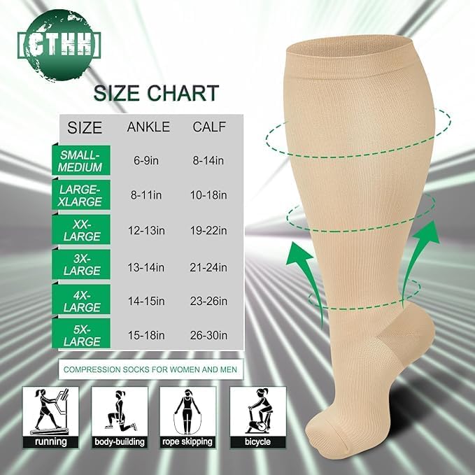 3 Pack Plus Size Compression Socks for Women & Men, Extra Wide Calf Knee High Stockings for Circulation Support