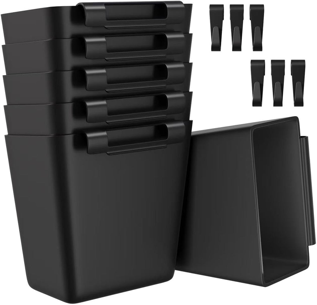6 Pack Rolling Cart Accessories, Black Plastic Hanging Cup Holder for Utility Storage Carts Organizer, Rolling Carts Accessories with 6 Cup Holders and 6 Hooks for Art, Craft, Makeup