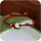 Sdouefos Lotus Flower Bracelet 925 Sterling Silver for Women, Handmade Braided Rope Red String Adjustable Lady Jewelry Red Protection Bracelet for Women Buddhist Spiritual Lucky Amulet Gift