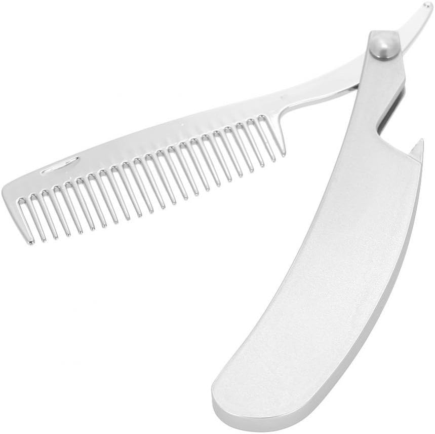 Folding Beard Comb, Portable Stainless Steel Mustache Tool for Home Salon Use,Travel Grooming Kit Accessory