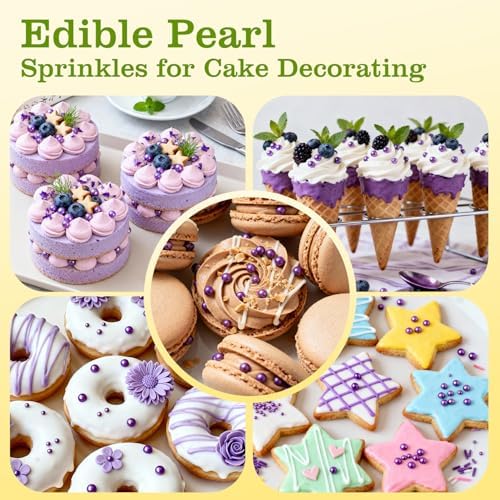 Purple Pearl Sugar Sprinkles, Edible purple ball Sprinkles for Cake Decorating, Cake Decorations, Cupcake Toppers, Wedding Party Holiday Supplies, 110g/3.88oz (4 Sizes Mix)