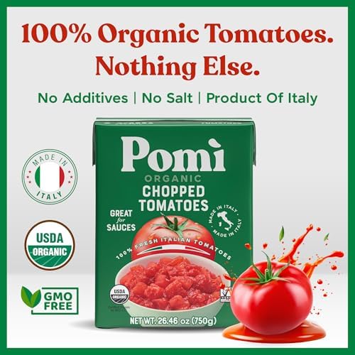 Pomì Organic Chopped Tomatoes 26.46oz (Pack of 12) - USDA Certified, Non-GMO, Gluten-Free - 100% Fresh Italian Flavor in BPA-Free Carton - Canned Alternative for Sauces, Pasta, Pizza & More