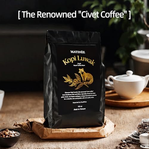 MATINÉE Wild Kopi Luwak Coffee Beans, Medium Roast, Whole Bean Coffee, Sustainably Sourced From Vietnam, 16oz / 454 Grams