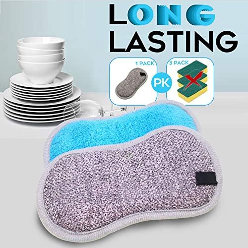 Dual Sided All-Purpose Sponges Kitchen,Dish Sponge for Washing Dishes Cleaning Kitchen,Non Scratch,Rough Scrubbers for Non-Stick Cookware, Soft Microfiber Scrub for Dishes(Bule,6Pack)